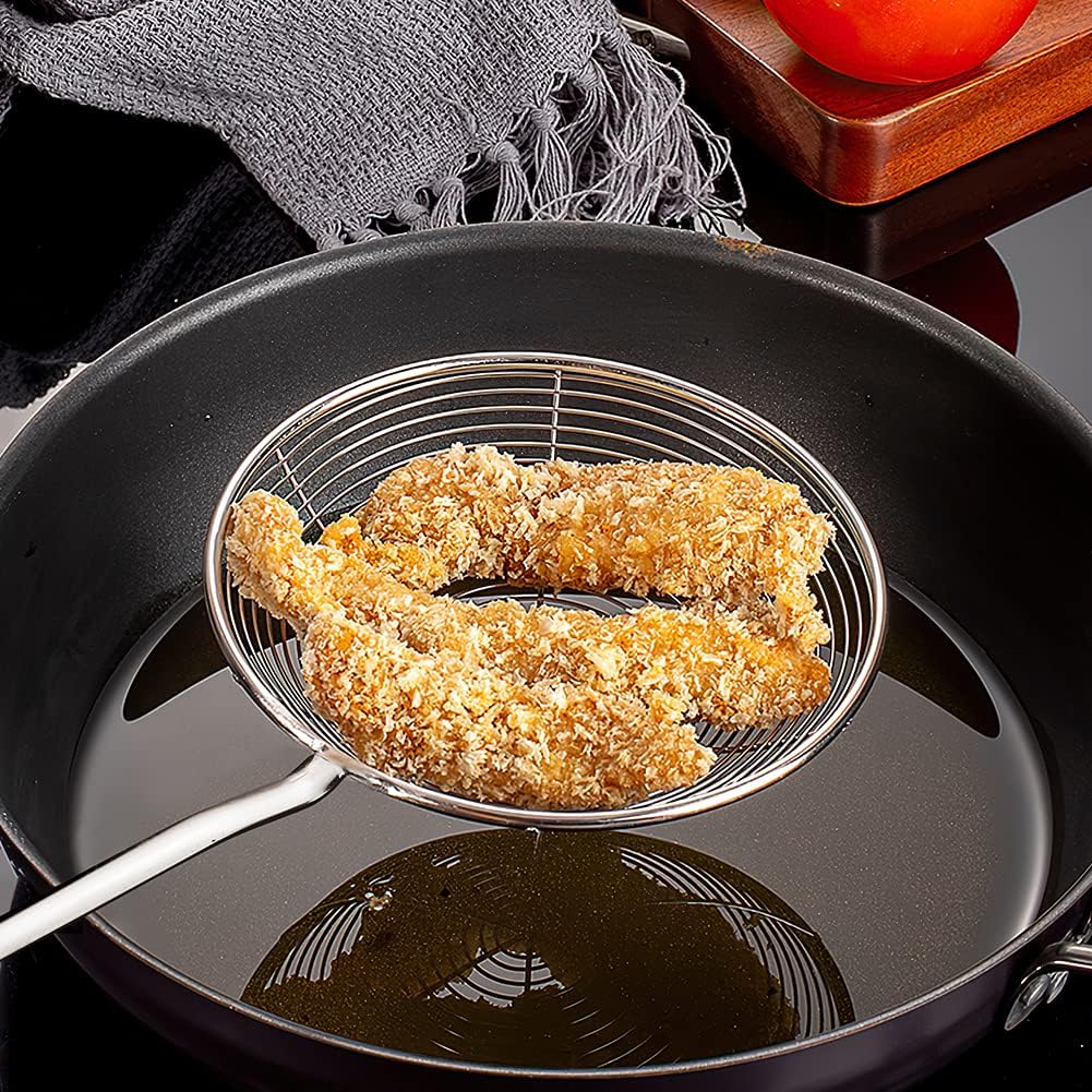 IQCWOOD Spider Strainer Skimmer with Wood Handle - 5.5 Inch Fryer Scoop for Cooking and Frying, Kitchen Utensils Pasta Strainer Spoon