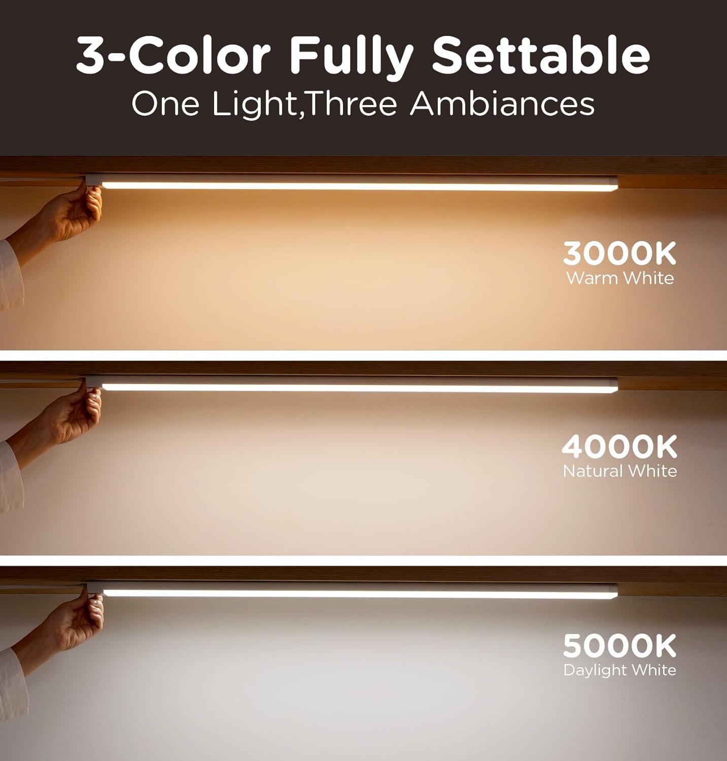Under Cabinet Lighting Plug in, 10 Inch Motion Sensor LED Light, 3CCT 3000K/4000K/5000K, Dusk-to-Dawn & Timer, Linkable Ultra Bright Under Counter Lights for Kitchen,Hallways, White, 1 Pack
