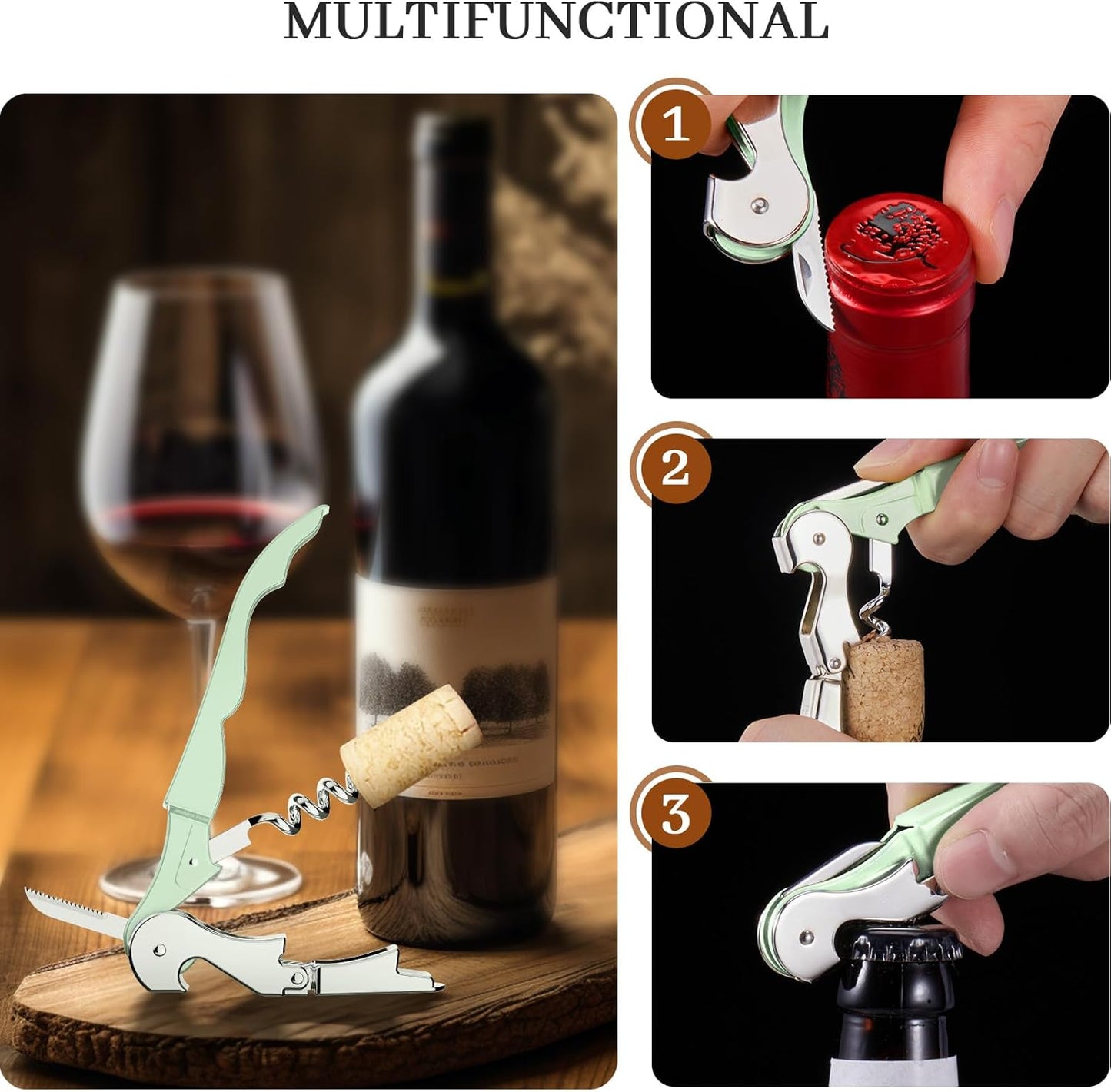 HYZ 2-Pack Wine Opener Waiter Corkscrew, Professional Wine Key for Servers, Bartender, with Foil Cutter, Manual Wine Bottle Opener Double Hinged (Black)