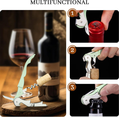 HYZ 2-Pack Wine Opener Waiter Corkscrew, Professional Wine Key for Servers, Bartender, with Foil Cutter, Manual Wine Bottle Opener Double Hinged (Black)