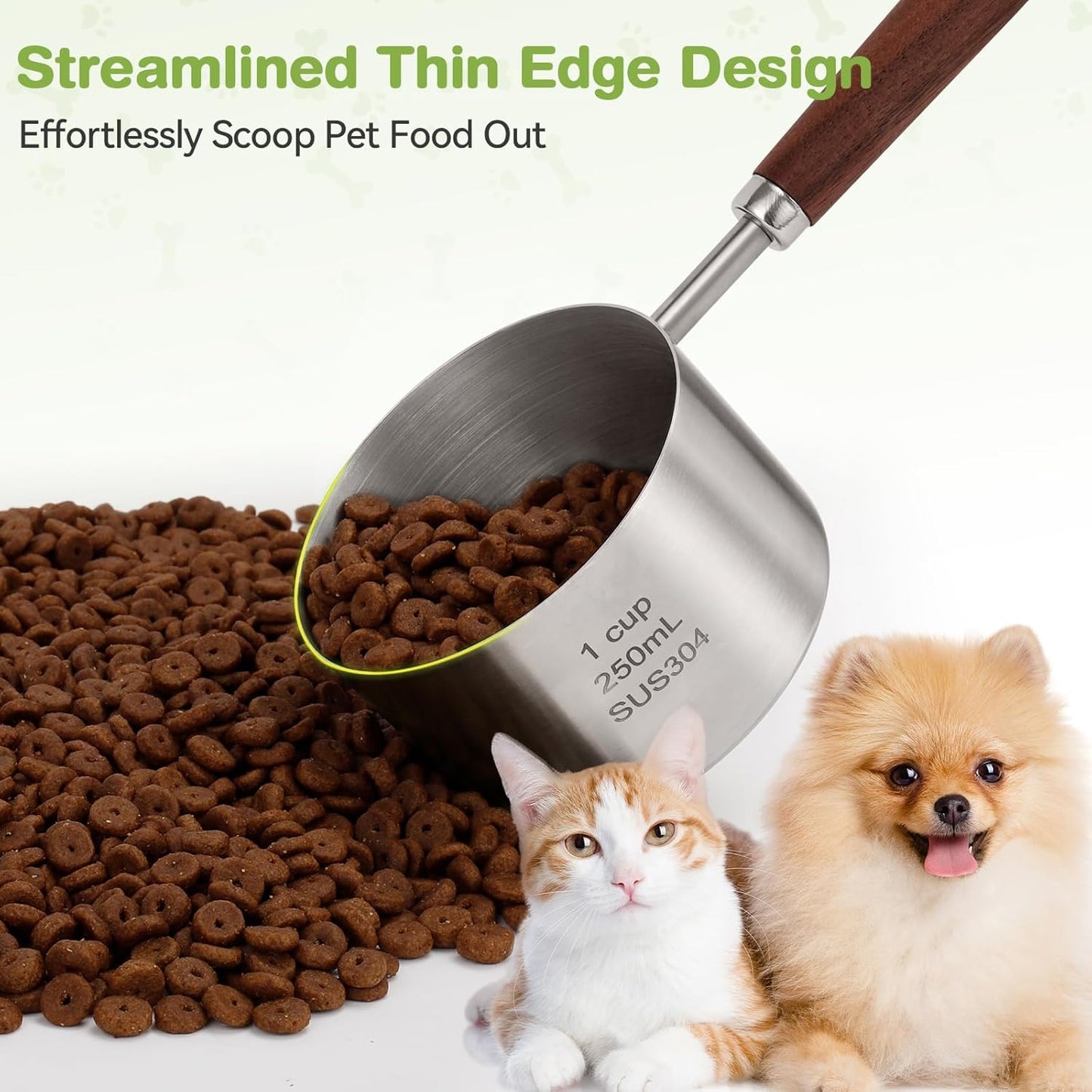 Food Scoop Measuring Cup - 1/4 Cup (4 Tablespoon | 2 Oz. | 60 mL),304 stainless steels,Black walnut long handle