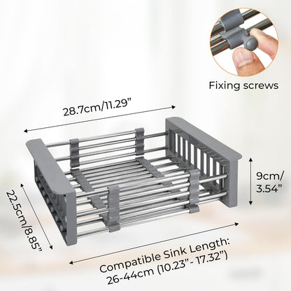 Extend Kitchen Sink Drain Basket, Adjustable Dish Drying Rack Over The Sink, Stainless Steel Kitchen Retractable Drain Sink Accessories Portable & Telescopic Space-Saving Extender for Vegetable, Fruit