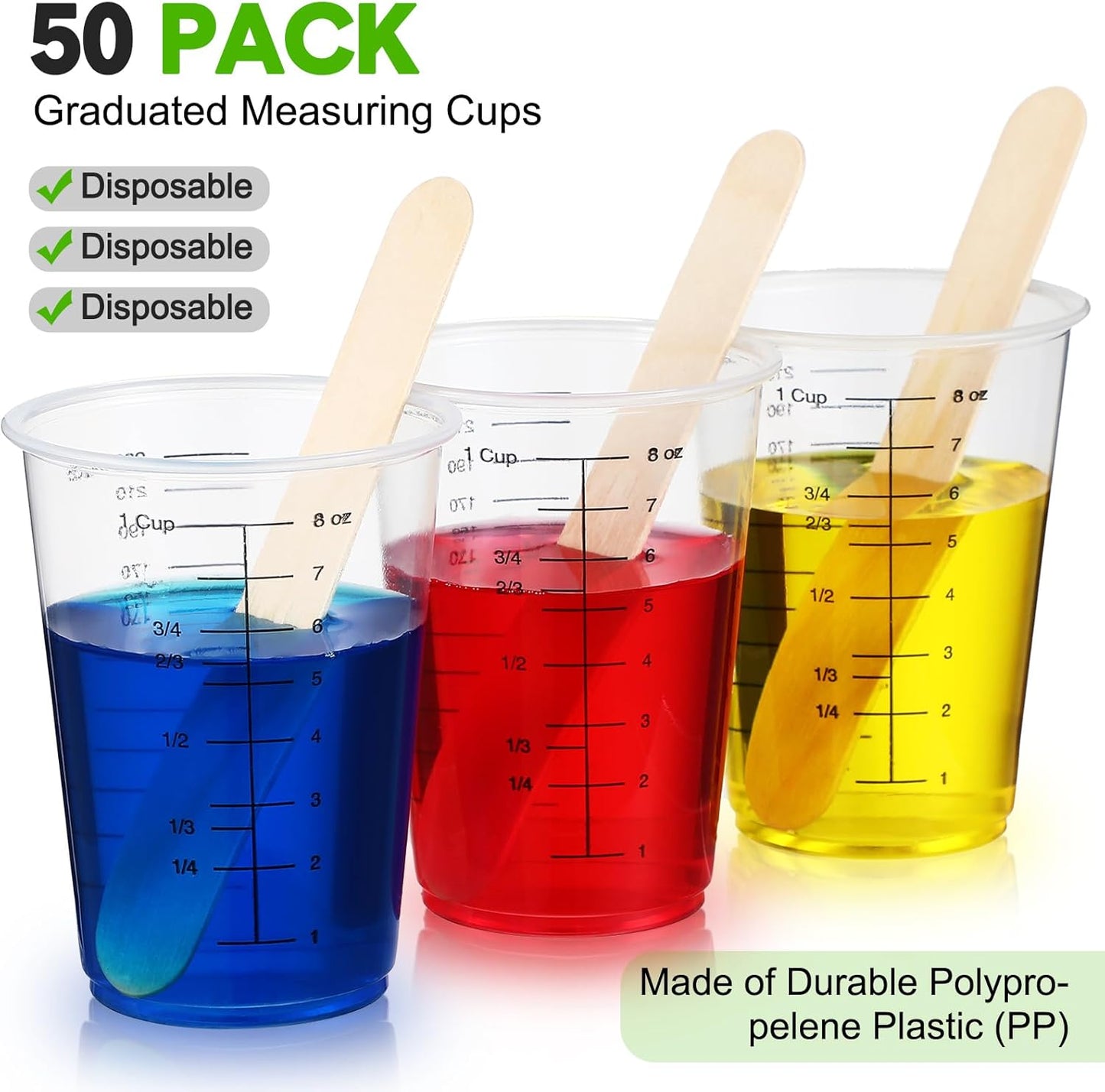 Yunsailing 100 Pack Disposable Measuring Cups for Resin 8 oz Clear Plastic Epoxy Reusable Liquid Mixing Cups for Cooking and Baking Supplies
