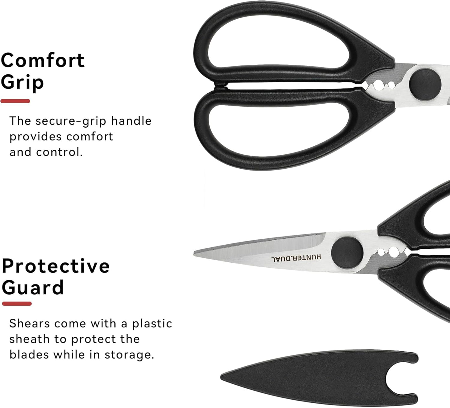 Kitchen Scissors for Food, HUNTER.DUAL Heavy Duty Come Apart Poultry Shears for Cooking, All Purpose for Cutting Chicken, Meat, Fish & Vegetables (Black, 8.26 Inch)