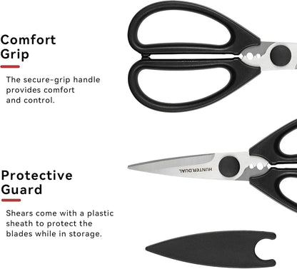 Kitchen Scissors for Food, HUNTER.DUAL Heavy Duty Come Apart Poultry Shears for Cooking, All Purpose for Cutting Chicken, Meat, Fish & Vegetables (Black, 8.26 Inch)