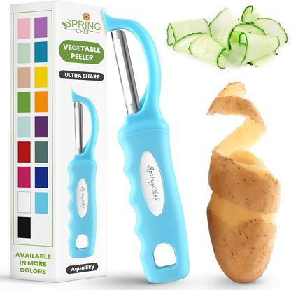 Spring Chef Premium Swivel Vegetable Peeler, Soft Grip Handle and Ultra Sharp Stainless Steel Blades - Perfect Kitchen Peeler For Veggie, Fruit, Potato, Carrot, Apple - Pink Lemonade