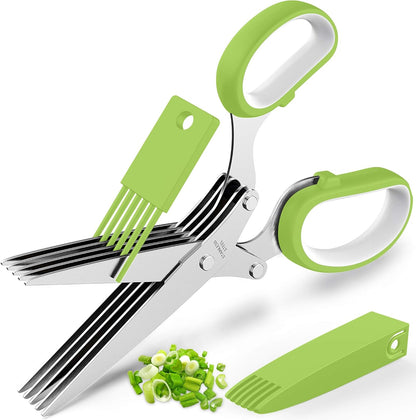 Fun Unique Kitchen Gadgets: Herb Scissors Set - Updated 2026 Cool Kitchen Tools for Cutting Fresh Garden Herbs - Sharp 5-Blade Shears with Cover, Anti-Rust Stainless Steel, Dishwasher Safe (Blue)