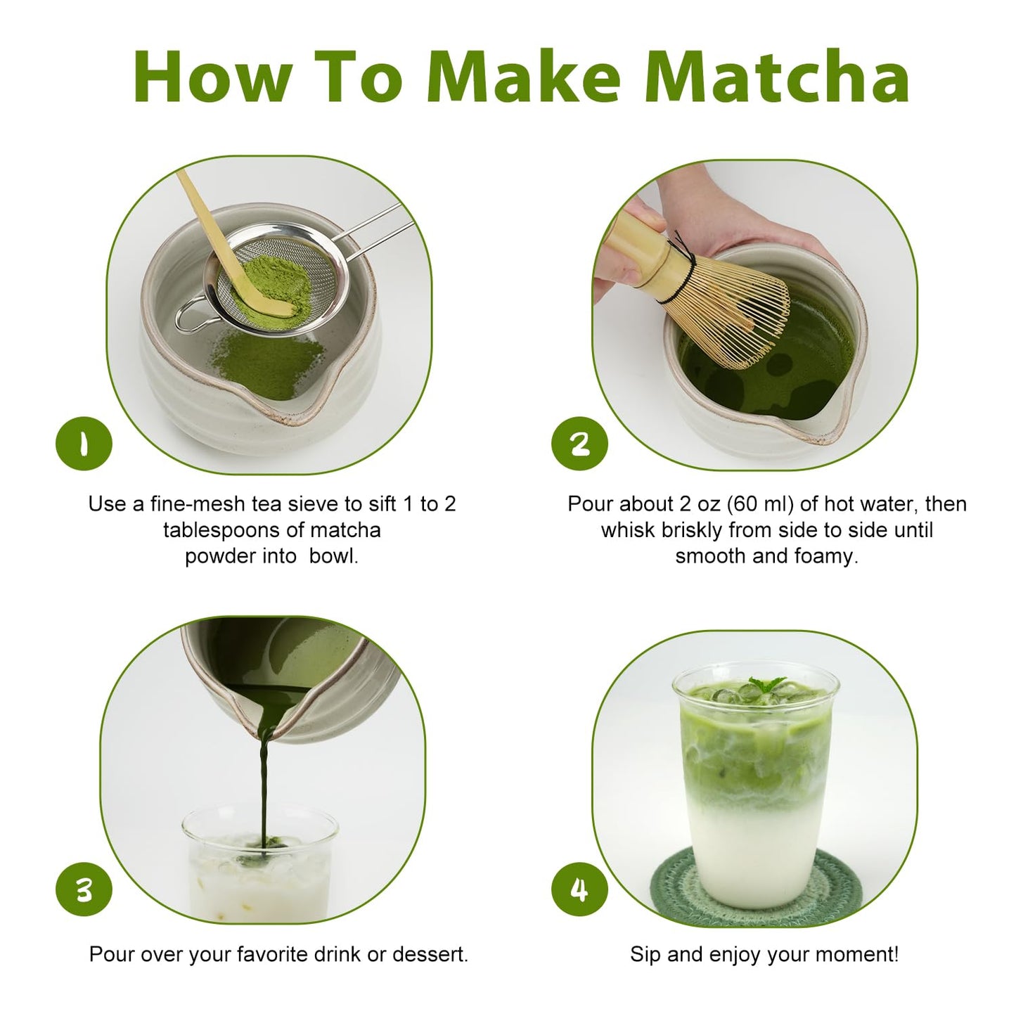 Soeos Matcha Whisk Set, 7 Pcs Ceramic Matcha Kit, Include Matcha Bowl, Bamboo Whisk (Chasen), Scoop (Chashaku), Stainless Steel Sifter, Whisk Stand, Scoop Rest, Tea Towel, Matcha Set for Matcha Lovers