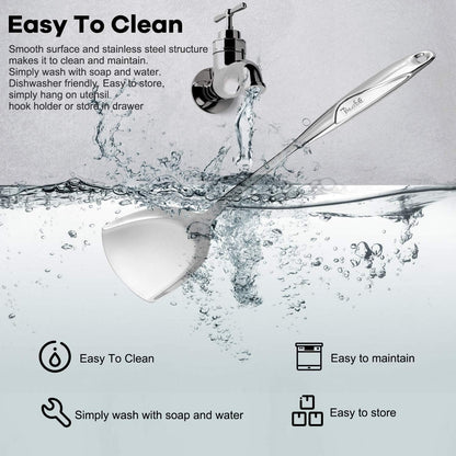 Spatula, Metal Spatula for Kitchen, Stainless Steel Slotted Turner, Hollow Handle Heat-Resistant Design, Ergonomic Dual-Handed Grip, Gift for Family