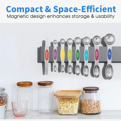 Set of 8 Stainless Steel Magnetic Measuring Spoons Set with Leveler,Dual Sided Stackable Steel Metal Teaspoons for Baking & Cooking Kicchen Accessories (Color)