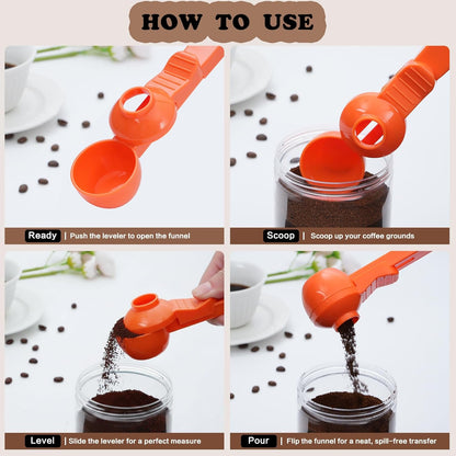 2-in-1 Coffee Scoop with Funnel, 2 Teaspoon Measuring Spoon for Reusable K Cups, Ground Coffee, Protein Powder & Tea, Mess-Free Plastic Design (Pink)