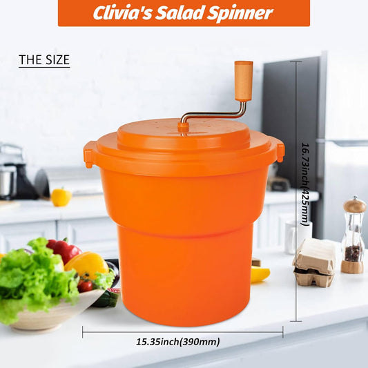 CLIVIA 5 Gal/20 Qt Large Commercial Salad Spinner Jumbo Manual Lettuce Dryer-Dries up to 7 Heads of Lettuces