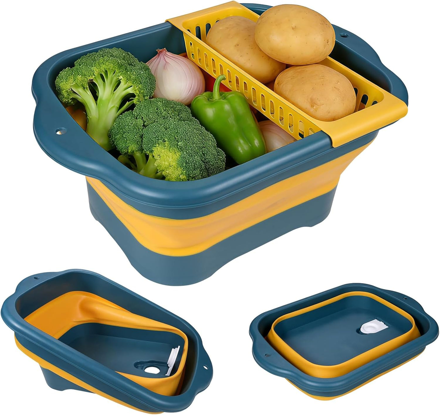 Collapsible Colander Set & Food Strainer for Kitchen, 4 in 1 Kitchen Gadget Strainer with Draining Tray for Pasta Noodle Fruit & Vegetable, 1 Pack