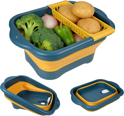 Collapsible Colander Set & Food Strainer for Kitchen, 4 in 1 Kitchen Gadget Strainer with Draining Tray for Pasta Noodle Fruit & Vegetable, 1 Pack