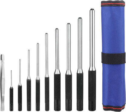 WORKPRO 9-Piece Roll Pin Punch Set with Tweezers, Forged CR-V Steel, Punch Tool Set with Nylon Pouch, Pin Removal Tool for Automotive, Watch Repair, Jewelry and Craft