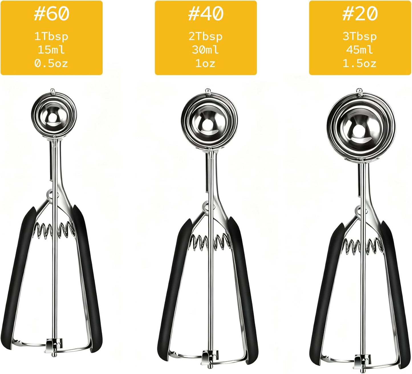 Cookie Scoop Set, Cookie Scoops for Baking Set of 3, Cookie Dough Scoop, Small/Large Ice Cream Scoop, 1/2/3 Tbsp Cookie Scoop with Trigger, Ice Cream Scooper, 18/8 Stainless Steel, Non-Slip