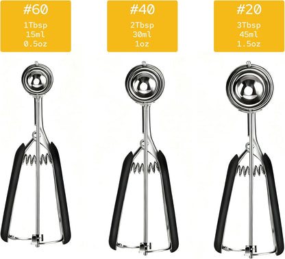 Cookie Scoop Set, Cookie Scoops for Baking Set of 3, Cookie Dough Scoop, Small/Large Ice Cream Scoop, 1/2/3 Tbsp Cookie Scoop with Trigger, Ice Cream Scooper, 18/8 Stainless Steel, Non-Slip