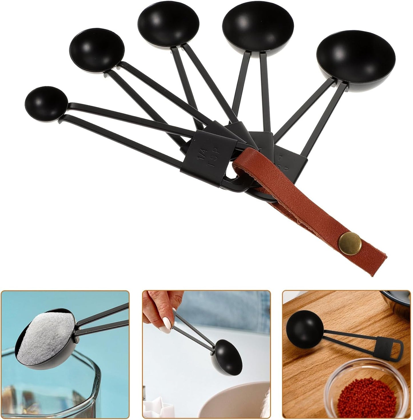 Luxshiny 5Pcs Measuring Spoon Set: Nesting Design Teaspoon for Baking, Cooking, Coffee, and Liquid Ingredients - Black