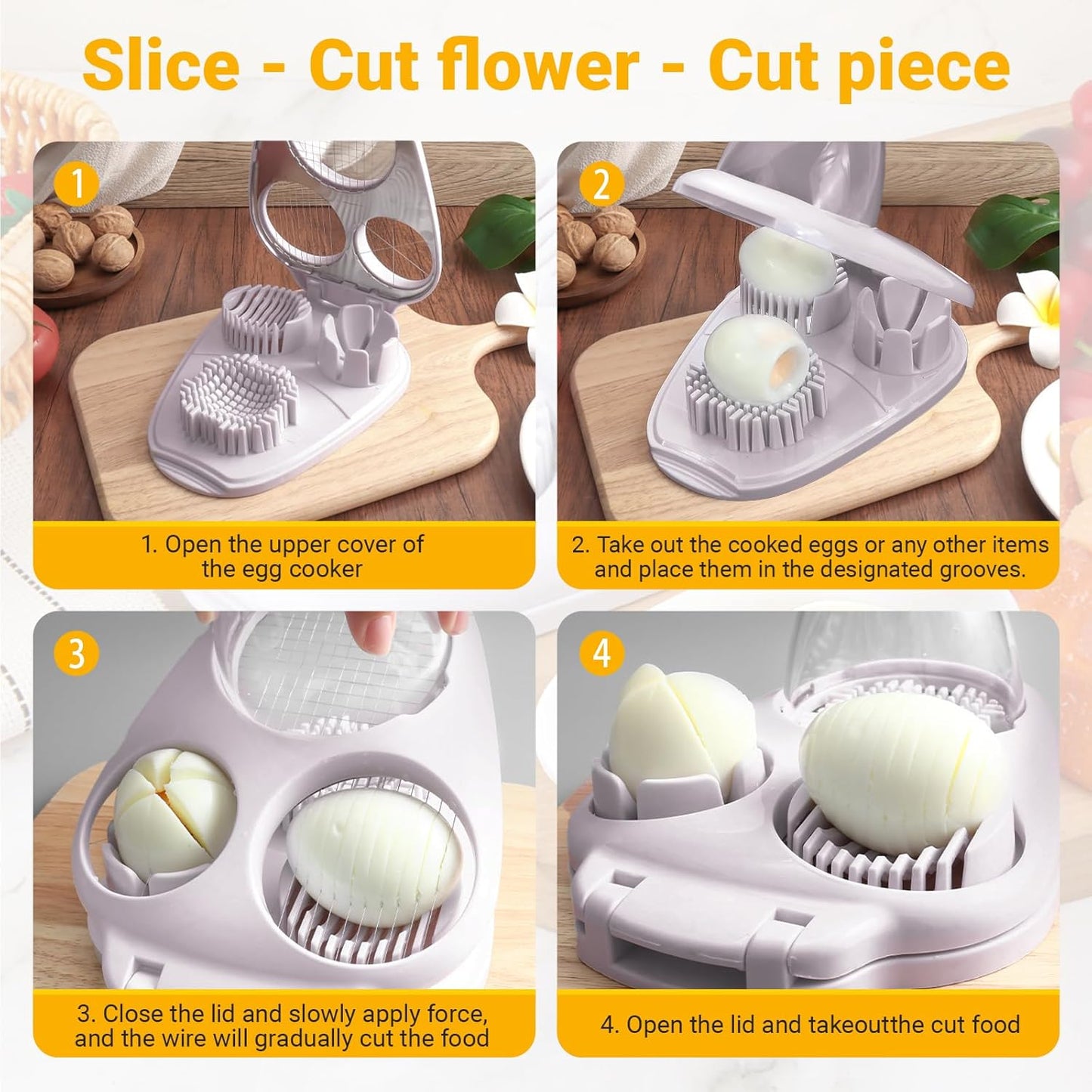 1 Pcs Heavy Duty Egg Slicer with 3 Cutting Modes, Stainless Steel Egg Cutter for Hard Boiled Eggs, Strawberry, Grape, Mushroom, Kitchen Dicer Tool, Send Goods From Local Warehouse