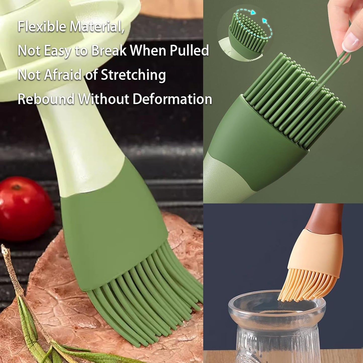 Food Grade Silicone Basting Brush with Integrated Oil Bottle - Heat Resistant, Household Kitchen Use for Pancake, Grilling & Barbecue (Green)