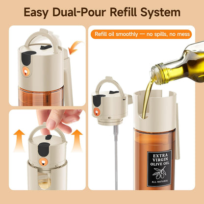 500ml Green Olive Oil Sprayer, Dark-Tinted Glass Spray Bottle for Salad, Air Fryer Vegetables, Controlled Oil Use, Refillable 2-in-1 Dispenser