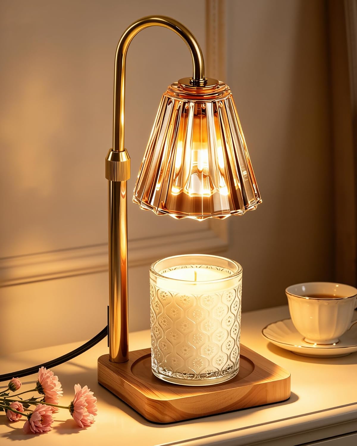 Marycele Candle Warmer Lamp with Timer & Dimmer - Mothers Day Gifts for Women Mom Her, Aesthetic Office Home Decor, Adjustable Height Wax Melter for Candle Jar & 3-Wick Candles (2 Bulbs Included)