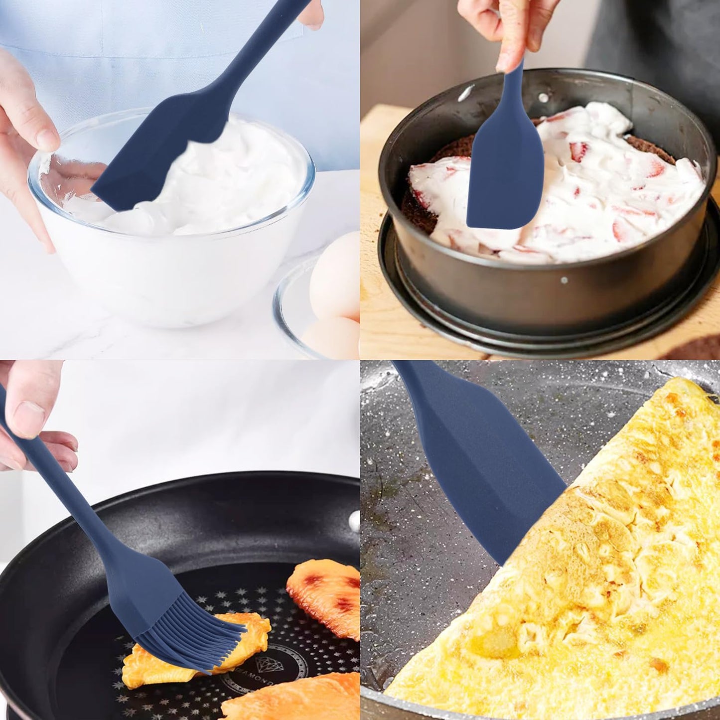 Silicone Spatulas Set of 6, Rubber Spoon Spatula Heat Resistant Spoonula One Piece Design Seamless Spatula Non-Stick Scrapers Baking Mixing Tool (Black)