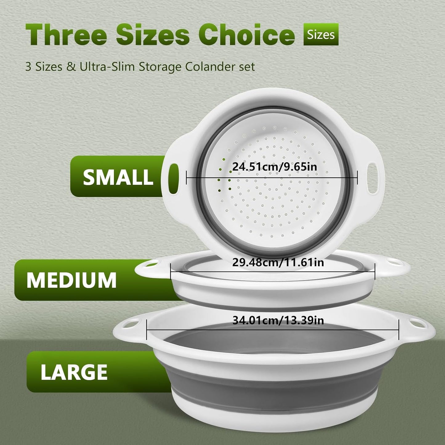 Collapsible Colander Set & Food Strainer for Kitchen, 4 in 1 Kitchen Gadget Strainer with Draining Tray for Pasta Noodle Fruit & Vegetable, 1 Pack