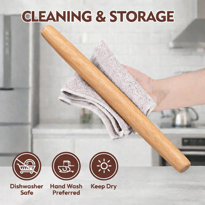 17 Inch French Rolling Pin, Wooden Dough Roller for Baking, Solid Wood Tapered Rolling Pin for Pizza, Pie Crust, Cookies, Pastry, Non-Stick, Easy Control Kitchen Baking Tool, European Beech Wood