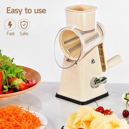Xilrvna RotaryCheeseGrater,VegetableShredder 5 in 1 Cheese GraterwithHandleedderReinforcedSuction,EasytoClean,KitchenChopperforCrushedIce,Fruits and Nuts with Blade StorageCase（light green）