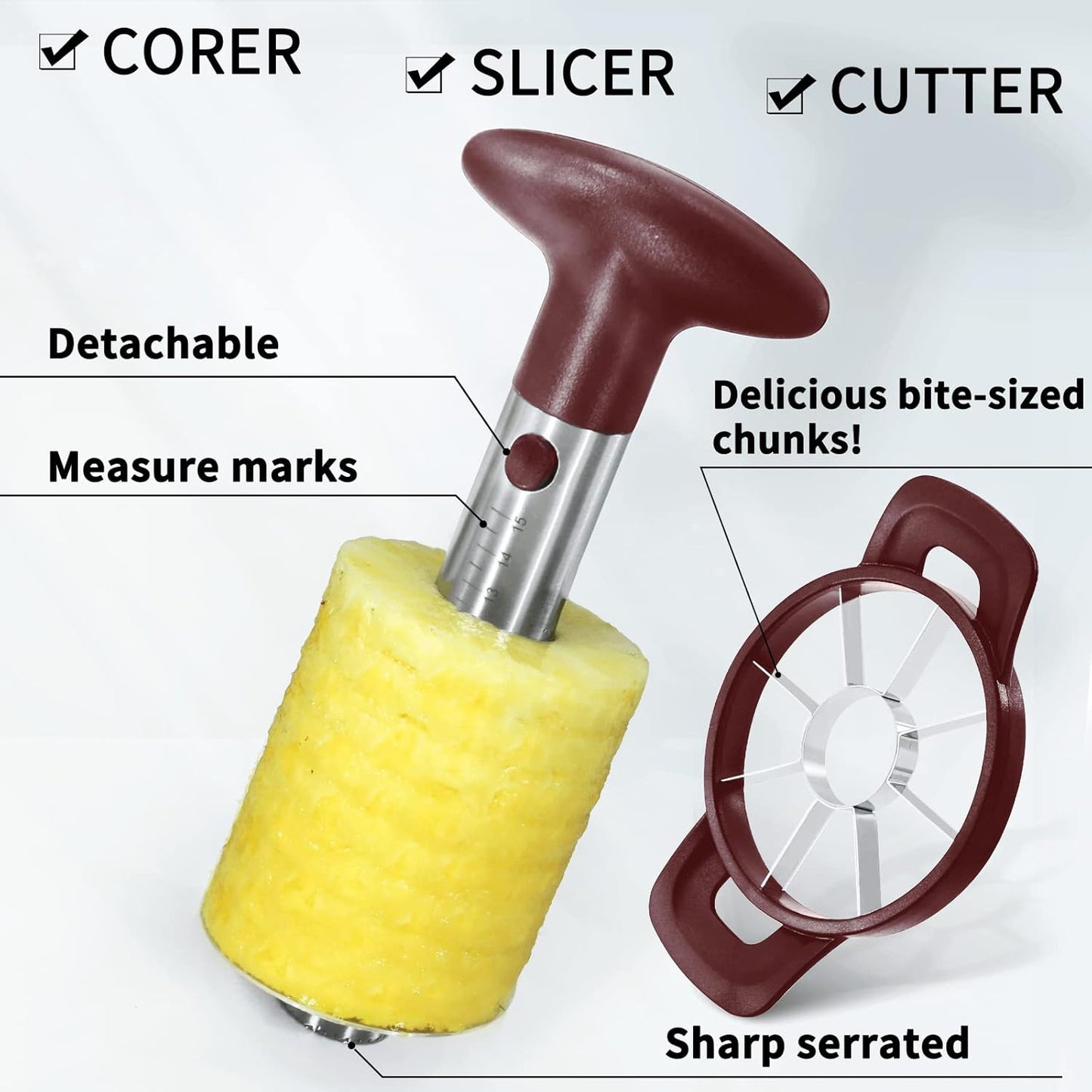 Newness Pineapple Corer and Slicer Tool, Robust Pineapple Core Remover with Upgraded Cutter & Reinforced Thicker Blade, Stainless Steel Kitchen Fruit Gadget for Diced Pineapple Rings (Black)