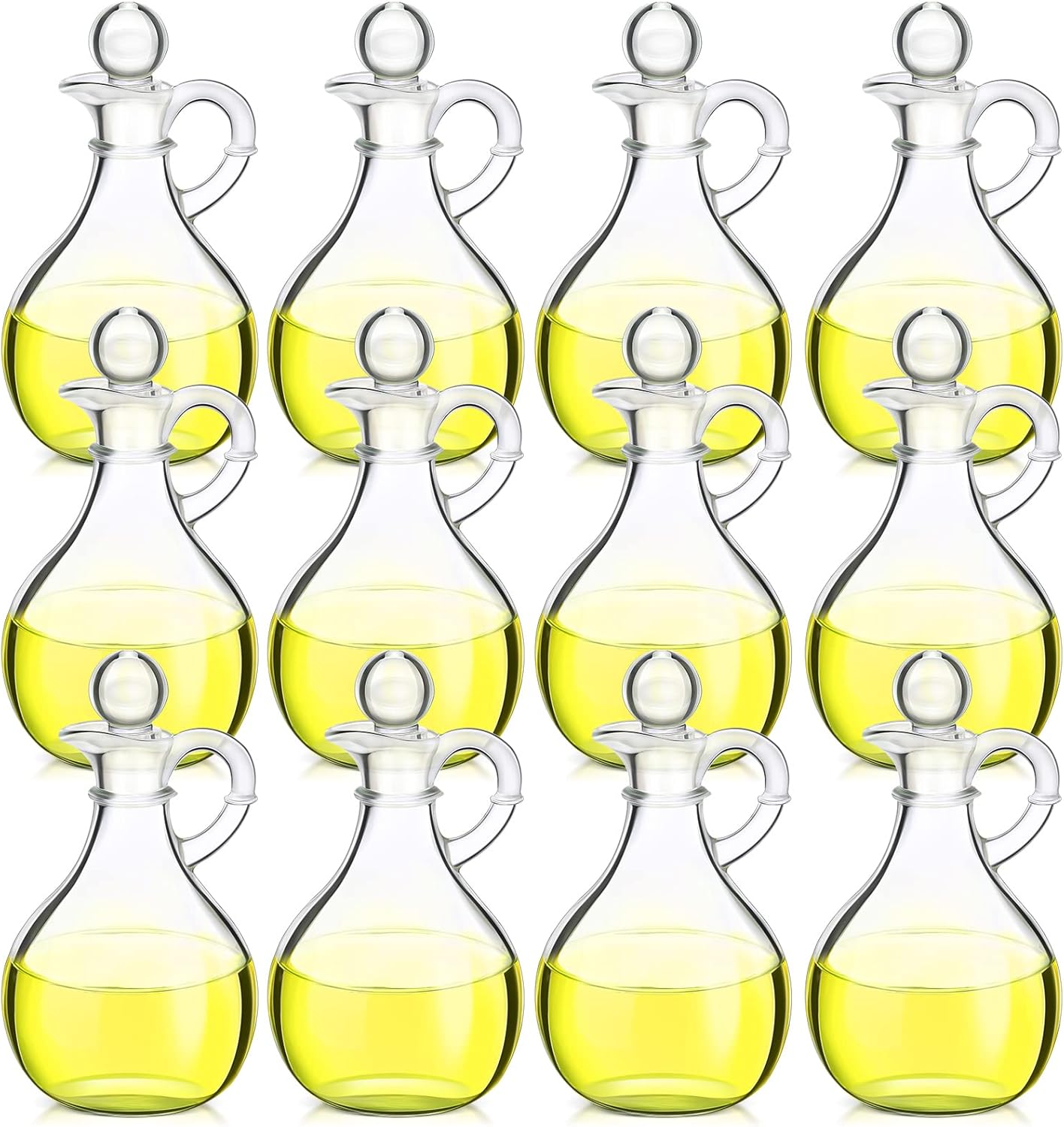 Zopeal 12 Pcs 12 oz Glass Oil Cruets with Stopper Bottle Vinegar Dispenser Small Salad Dressing Container Round Jar Glass Serving Syrup Bottles with Handle for Sauce Water Olive Oil