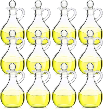 Zopeal 12 Pcs 12 oz Glass Oil Cruets with Stopper Bottle Vinegar Dispenser Small Salad Dressing Container Round Jar Glass Serving Syrup Bottles with Handle for Sauce Water Olive Oil