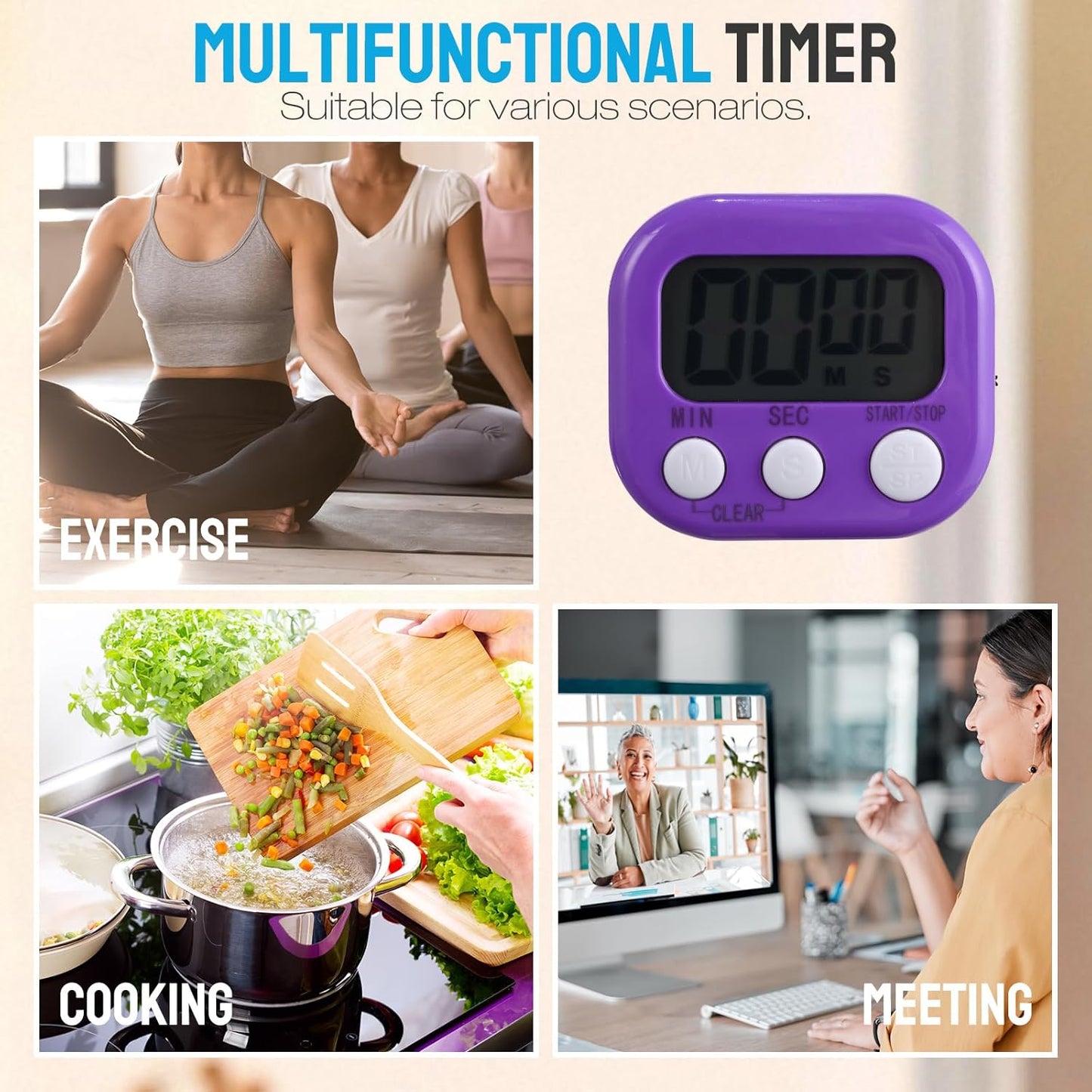 Weewooday 24 Pcs Digital Kitchen Timer Magnetic Timer Bulk On/Off Switch Minute Second Count up Countdown Loud Alarm for Exercise Cook Baking (Black,White)