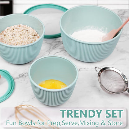 BoxedHome Mixing Bowls with Lids - 8 Piece Plastic Nesting Bowls Set includes 4 Prep Bowls and 4 Lids, Microwave and Dishwasher Safe, Green