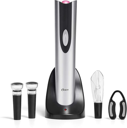 Oster Cordless Electric Wine Bottle Opener with Foil Cutter, Silver