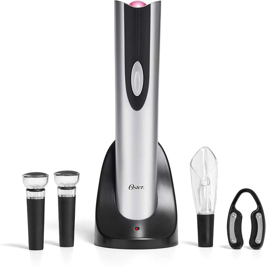 Oster Cordless Electric Wine Bottle Opener with Foil Cutter, Silver