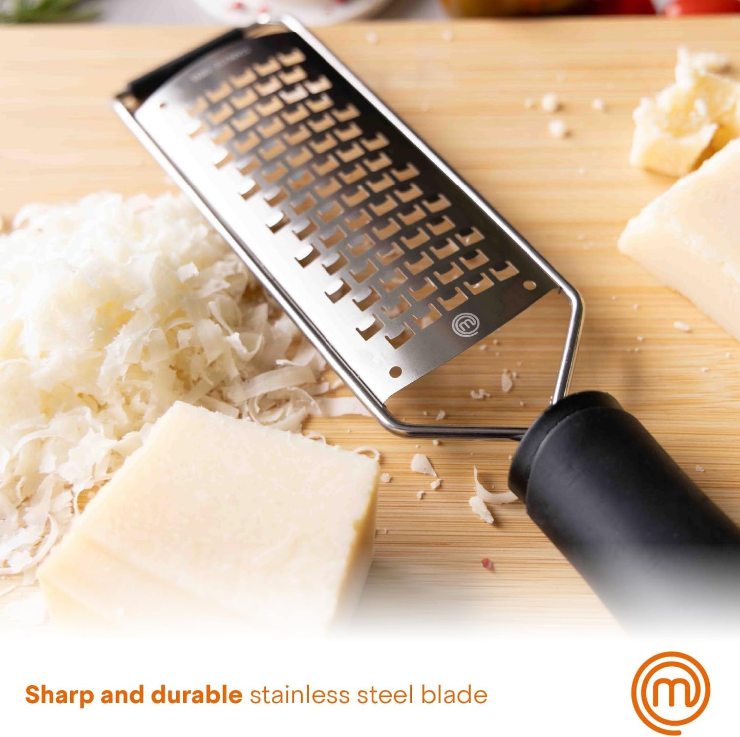 MasterChef Lemon Zester Grater with Handle, Kitchen Tool for Zesting Citrus Fruits & Finely Grating Parmesan Cheese, Garlic, Ginger, Coconut, Nutmeg, Wasabi, Chocolate etc, Stainless Steel, 12 inches