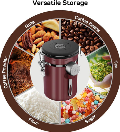 Coffee Gator Stainless Steel Canister - Medium 16oz, Gray Coffee Grounds and Beans Container with Date-Tracker, CO2-Release Valve, and Measuring Scoop - Ideal Coffee Lovers Gifts