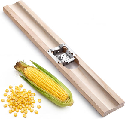 Wood Corn Cutter and Creamer, 16 Inch Adjustable Stainless Steel Corn Cob Tool, Easy to Use for Home Kitchen & BBQ