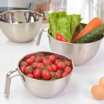 Marsheepy Stainless Steel Mixing Bowls With Handle And Pour Spout,3 Pieces Of Thick Stainless Steel Nesting Storage Bowls With Silicone Spatula for Kitchen Use,Size 1.1/1.8/2.3 Quart