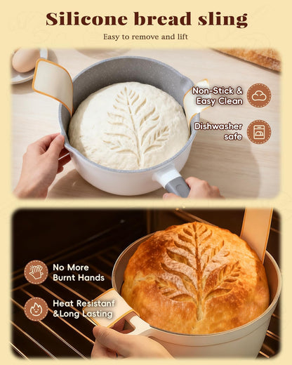 TAOMAND Complete Sourdough Starter Kit for Beginners & Manual | Sourdough Bread Baking Supplies with Round & Oval Banneton Bread Proofing Basket, Bread Sling, Starter Jar, Dough Whisk, Scrapers & Bag