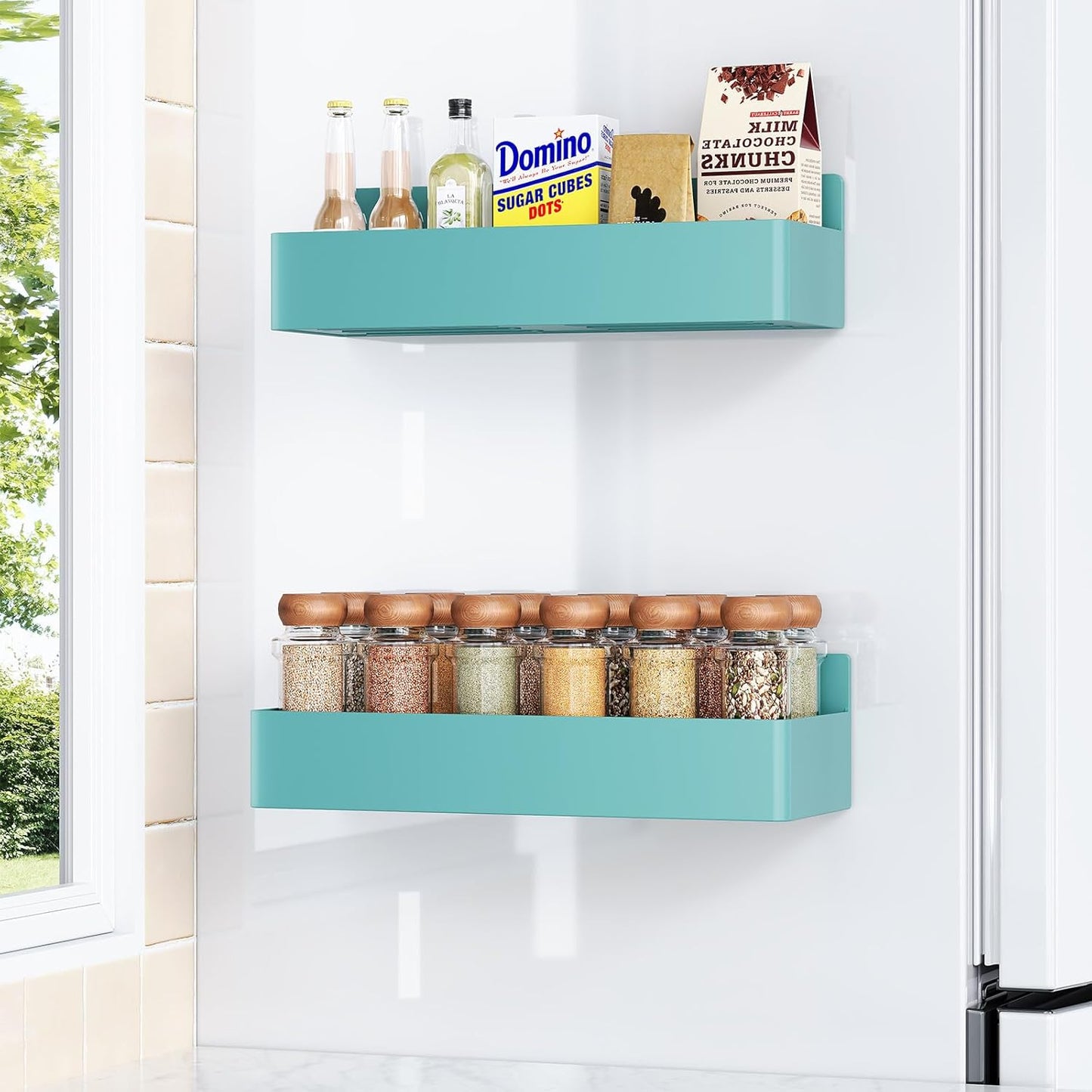 Mystozer Magnetic Spice Rack for Refrigerator, Kitchen Organizer and Storage Shelf, Black (4 Pack)…