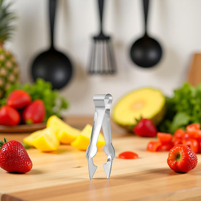 Silver Stainless Steel Multi-Functional Fruit and Vegetable Stem Remover Clip - Strawberry Huller, Pineapple Seed Remover, Fruit and Vegetable Tools