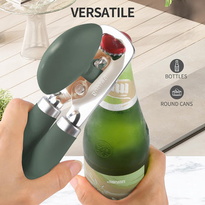 Safring Can Opener Manual, Heavy Duty Stainless Steel Smooth Edge Can Openers With Soft Touch Handle, Oversized Handheld Easy Turn Knob, Multi-Function Bottle Opener, Black