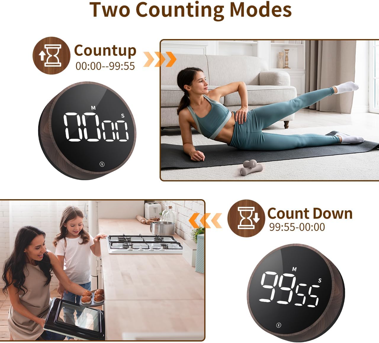 VOCOO Digital Kitchen Timer - Magnetic Countdown Countup Timer with Large LED Display Volume Adjustable, Easy for Cooking and for Seniors and Kids to Use (Space Grey)