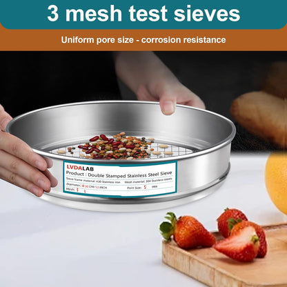 304 Stainless Steel Lab Sieve Screen Mesh, 100 Mesh (0.15mm) Aperture Test Sieve, 12Inch(30cm) Diameter Economy Standard Analysis Sample Test Sieves for Industrial Laboratory Homes - Colors A