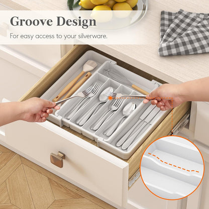 Lifewit Silverware Drawer Organizer, Expandable Utensil Tray for Kitchen, BPA Free Flatware and Cutlery Holder, Adjustable Plastic Storage for Spoons Forks Knives, 11-18 x 14", Black