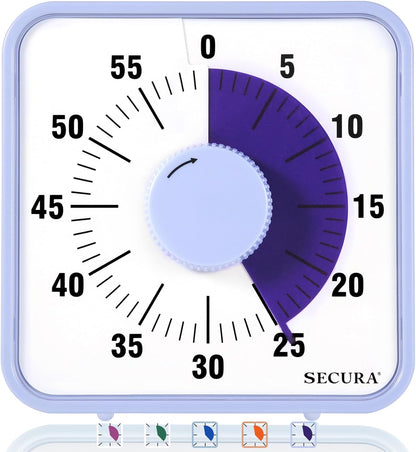 Secura 60-Minute Visual Countdown Timer, 7.5-Inch Oversize Classroom Visual Timer for Kids and Adults, Durable Mechanical Kitchen Timer Clock with Magnetic Backing (Blue)