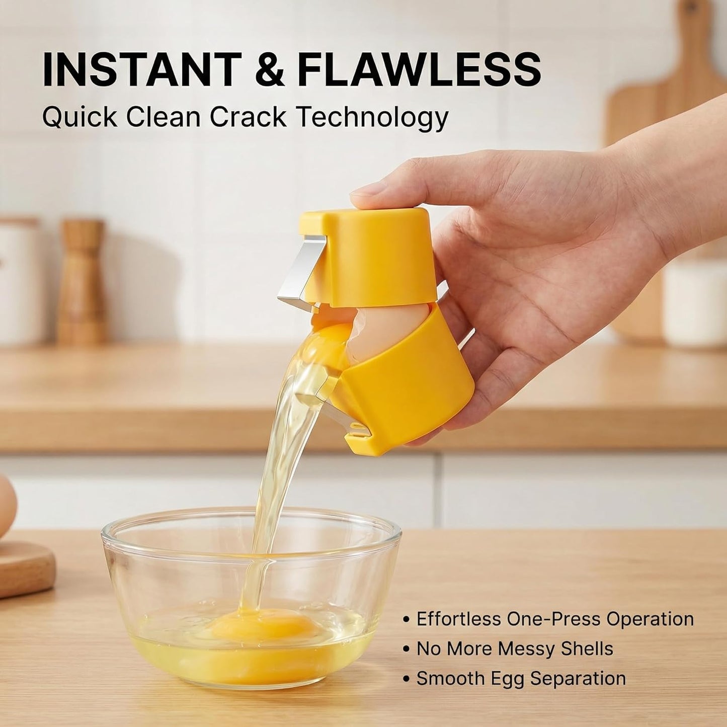 Premium PP Egg Shell Opener & Egg Cracker, Multifunctional Egg Peeler & Egg Opener Tool for Raw Eggs, Quick Clean Crack for Home Kitchen Gadgets, Stainless Steel Blade,Yellow Bright